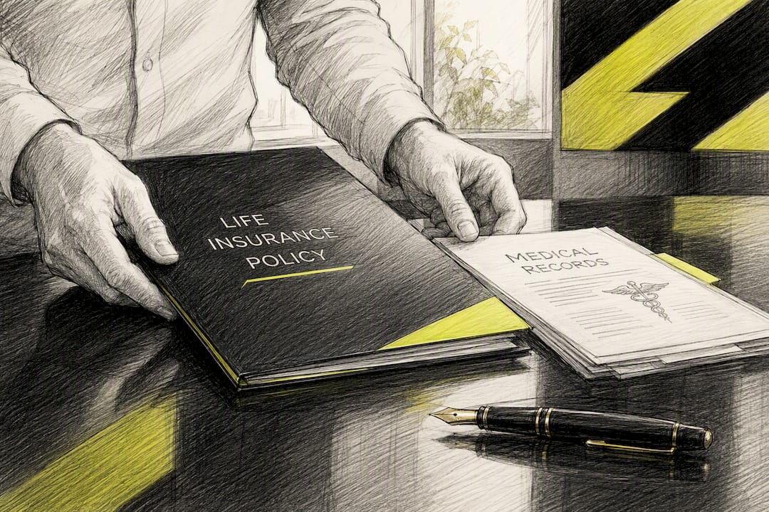 Hands holding life insurance documents