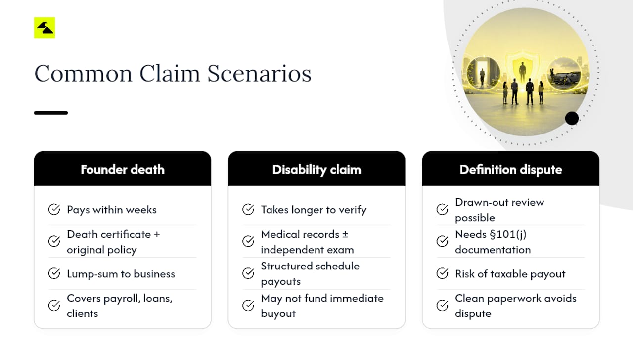Diagram comparing key person insurance claim scenarios