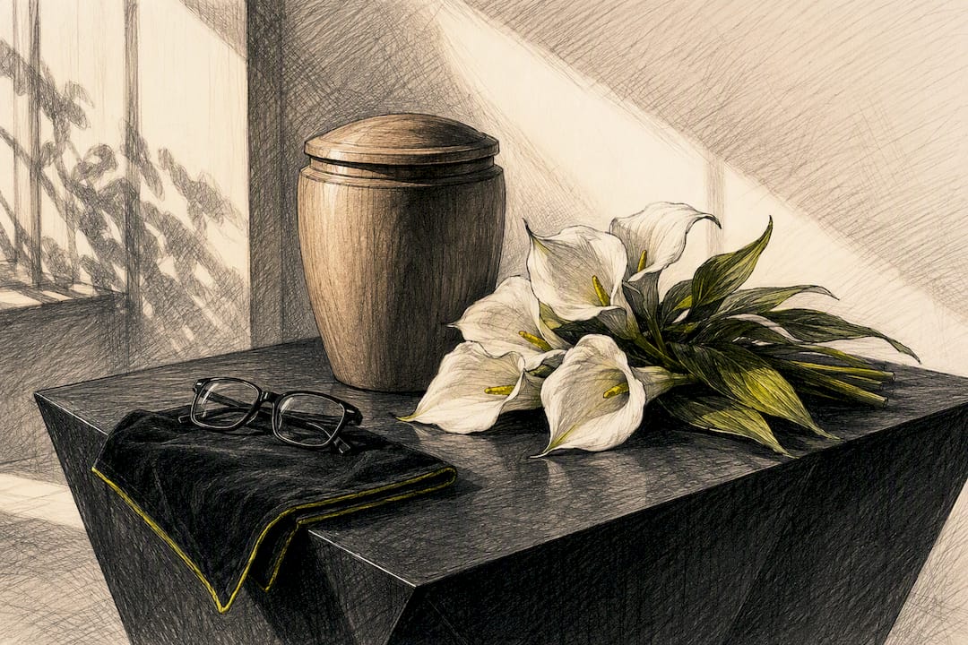 Final expense memorial urn and lilies