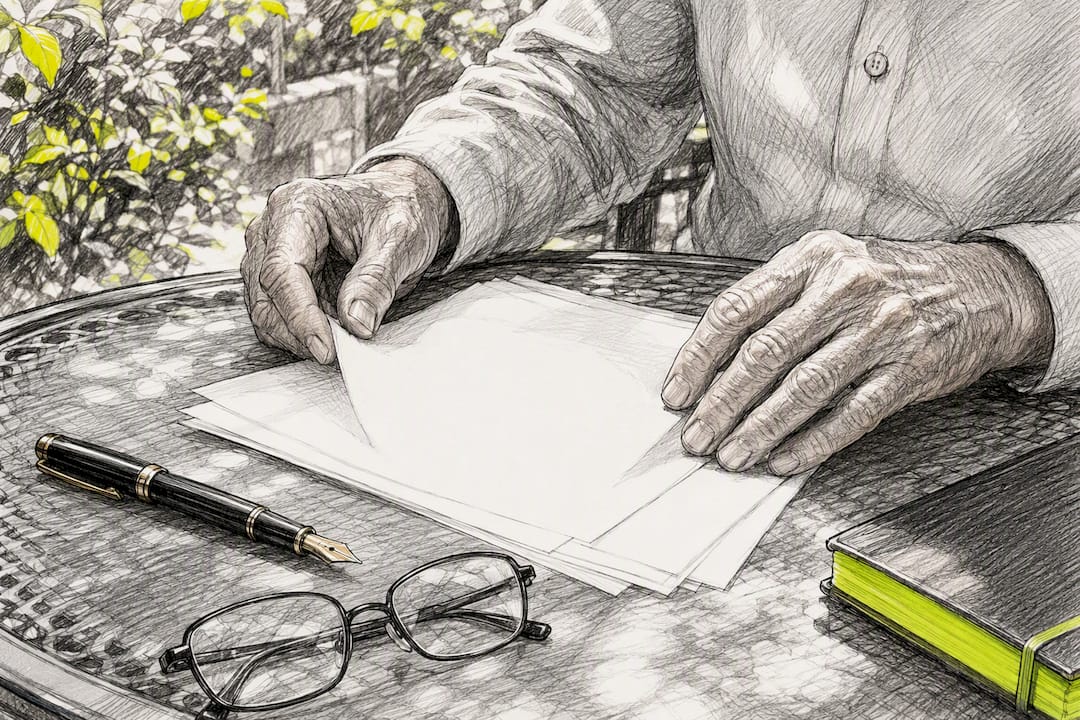 Senior hands sorting insurance documents