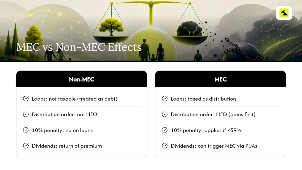 The Impact of MEC Status on Policy Loans and Dividends — overview diagram