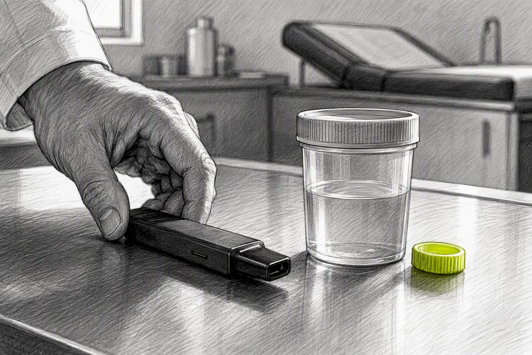 Vape device beside insurance testing specimen