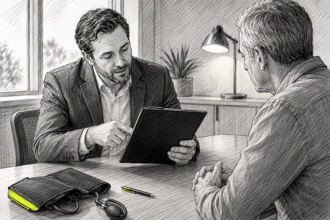 Agent reviewing cardiac history with applicant