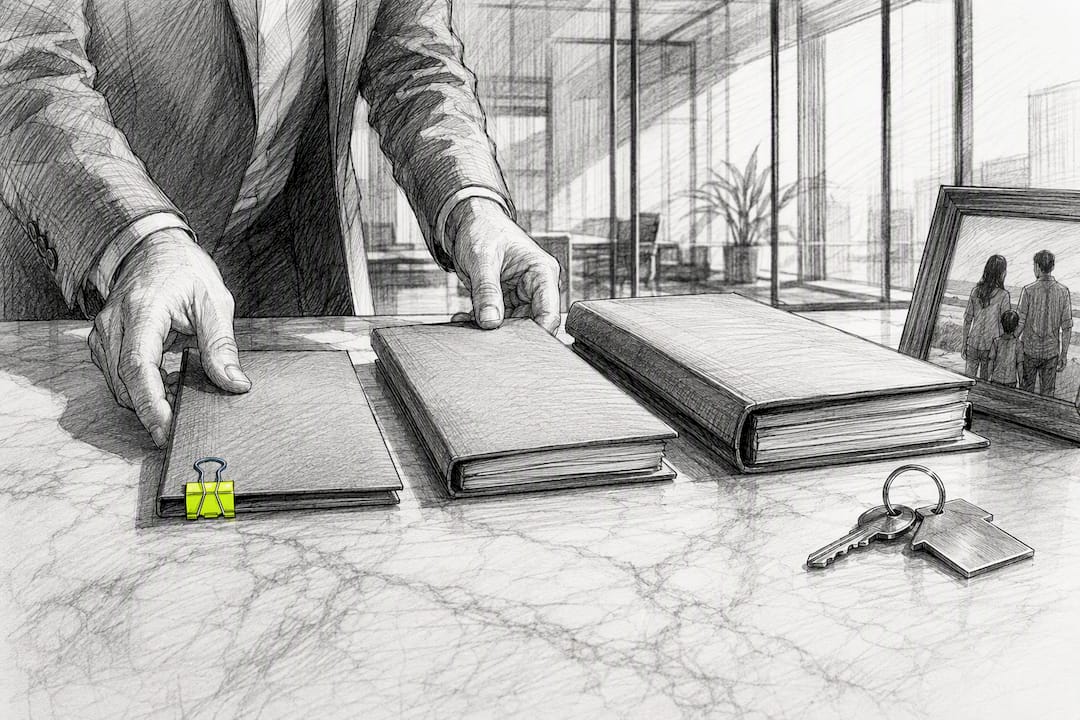 Advisor arranging staggered insurance policy folders