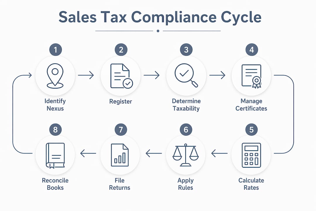 Infographic outlining sales tax compliance steps