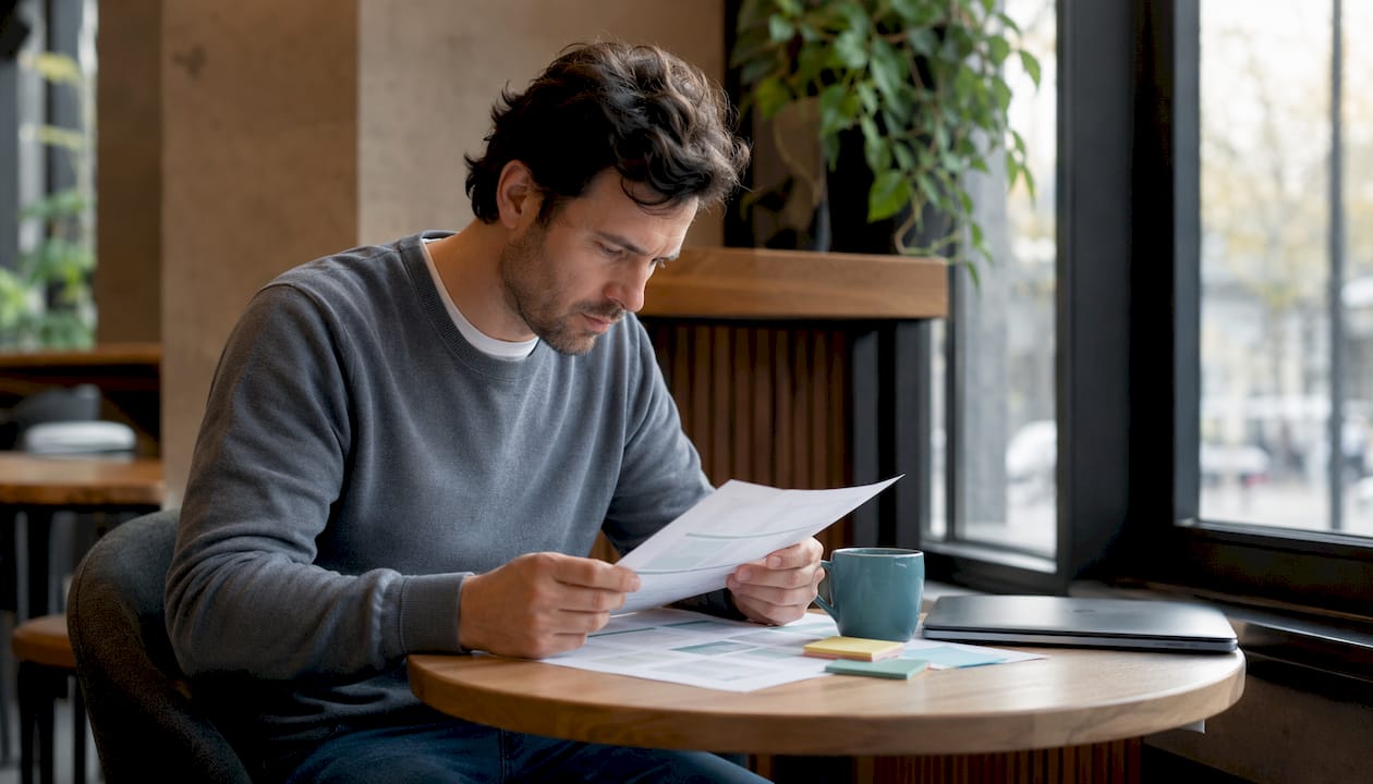 Startup founder reviewing payroll documents