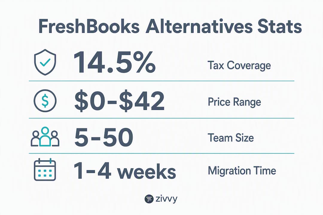 Infographic comparing FreshBooks alternatives key statistics