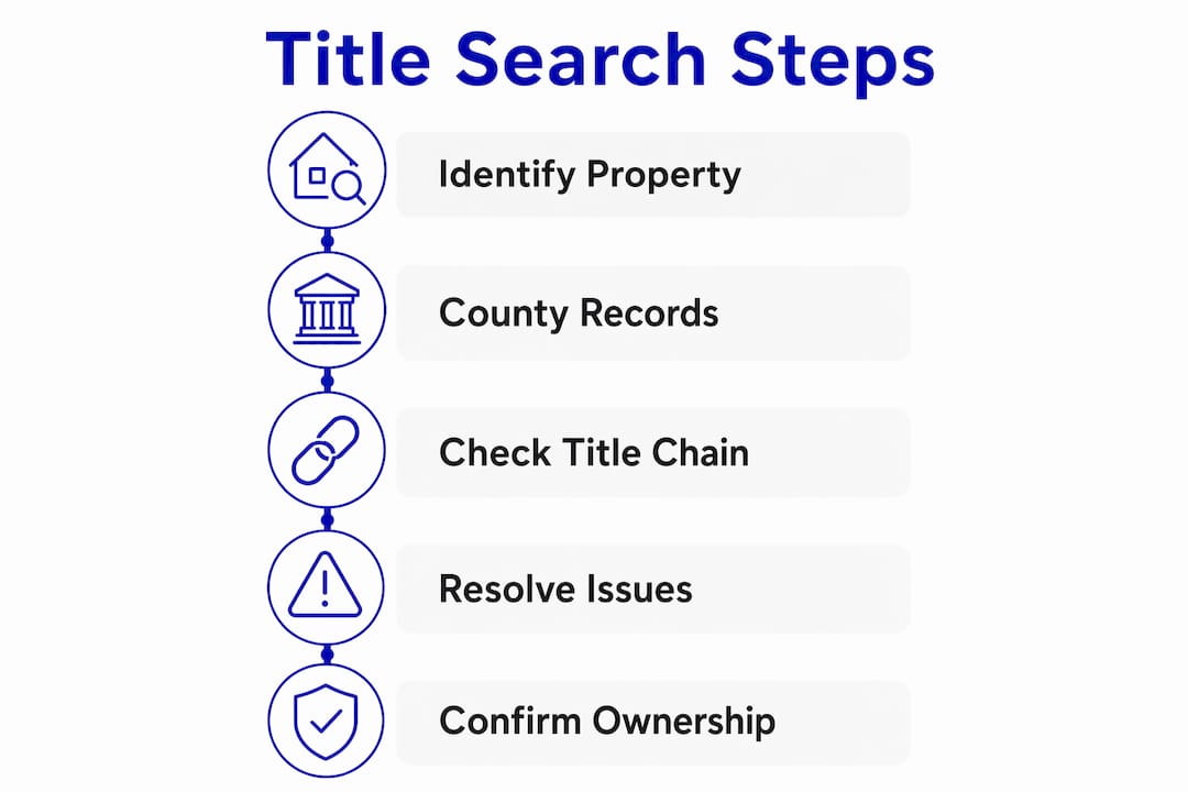 Infographic depicting five steps of title search process