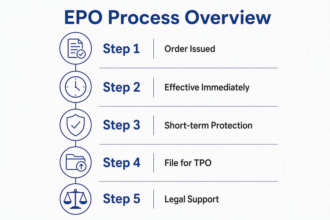 Infographic showing emergency protective order process steps