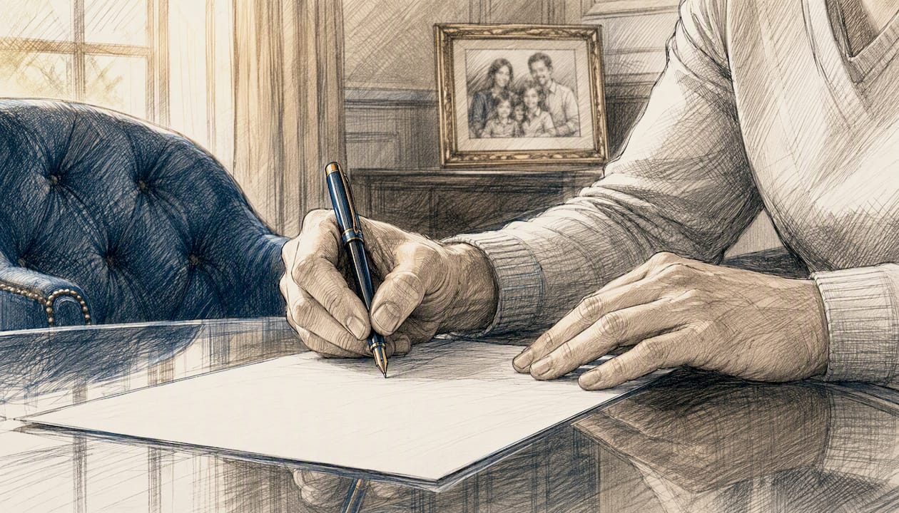 Hands signing a legal affidavit