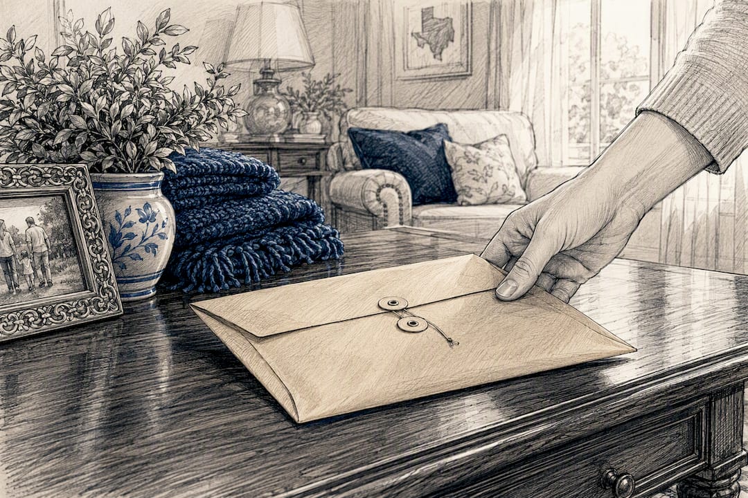 Hand placing sealed POA document envelope