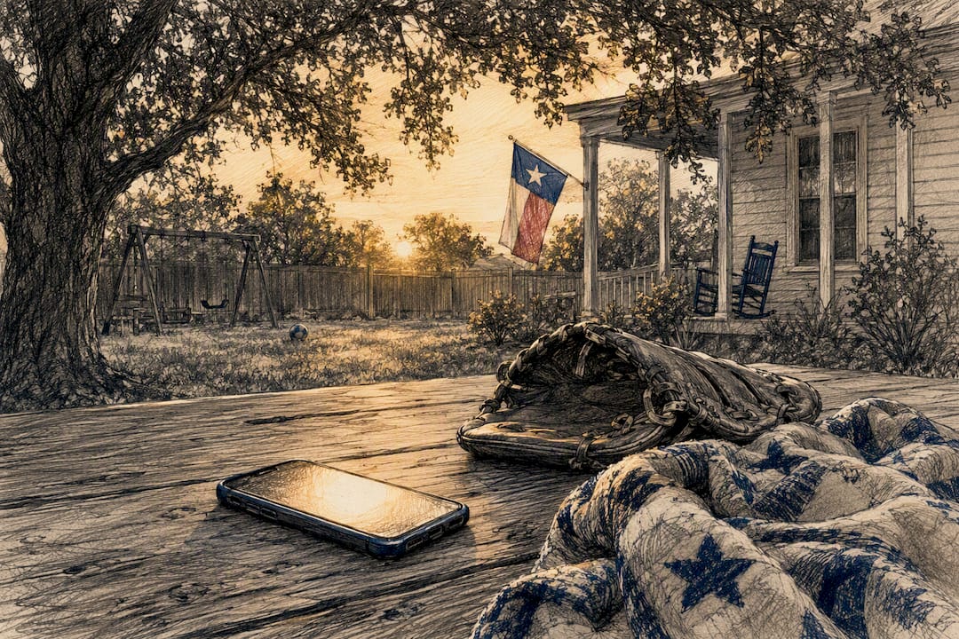 Empty porch with phone and child’s backpack left behind