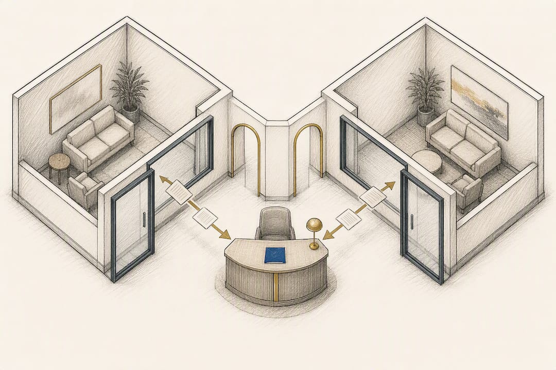 Separate rooms connected through shuttle mediation