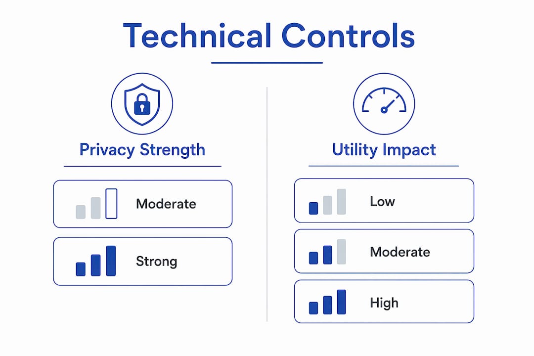Infographic comparing privacy strength and utility impact of technical controls