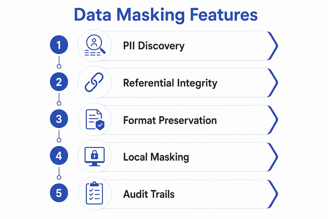 Infographic displaying key data masking features in research