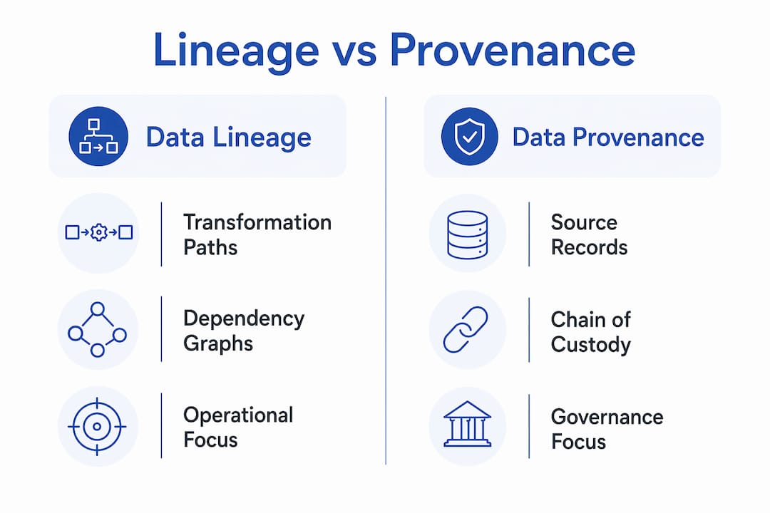 Infographic comparing data lineage and provenance
