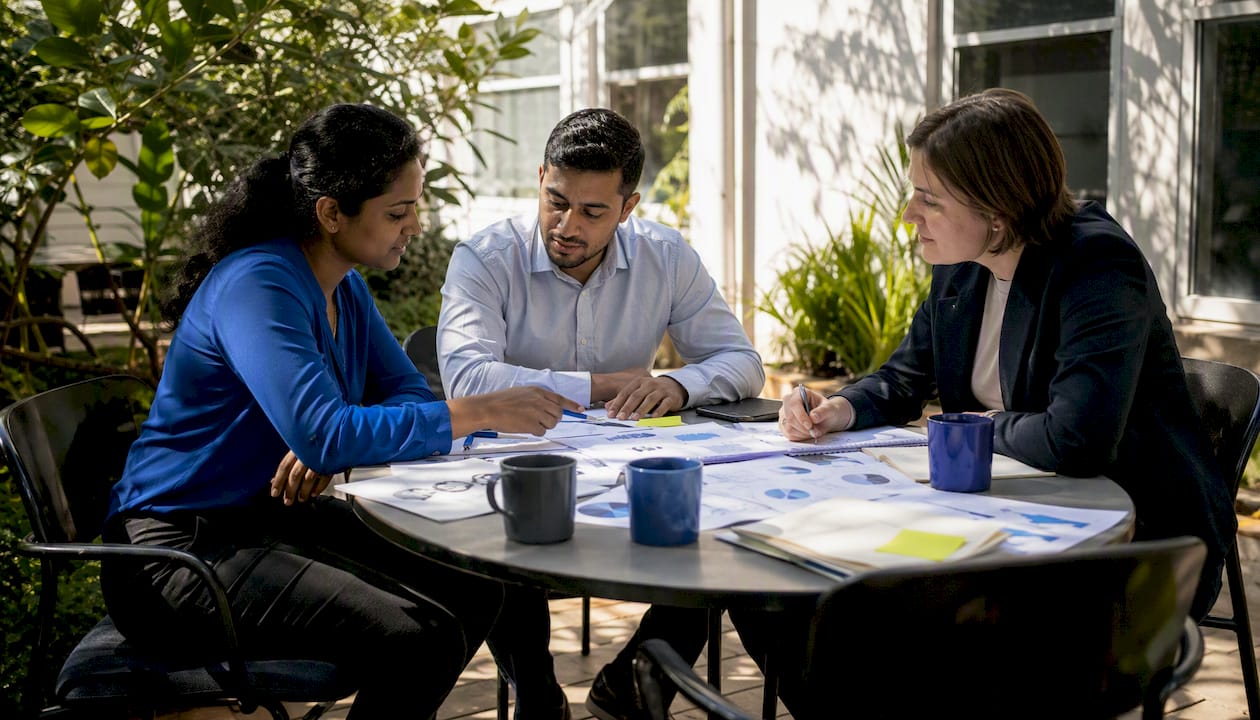 Team collaborating on AI healthcare data applications