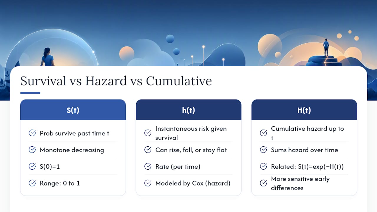 Graph comparing survival and hazard functions over time