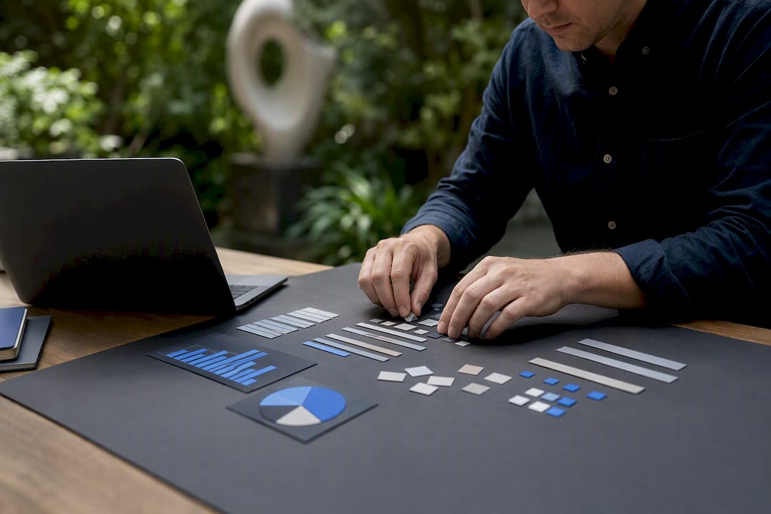 Hands arranging data tokens for quality check