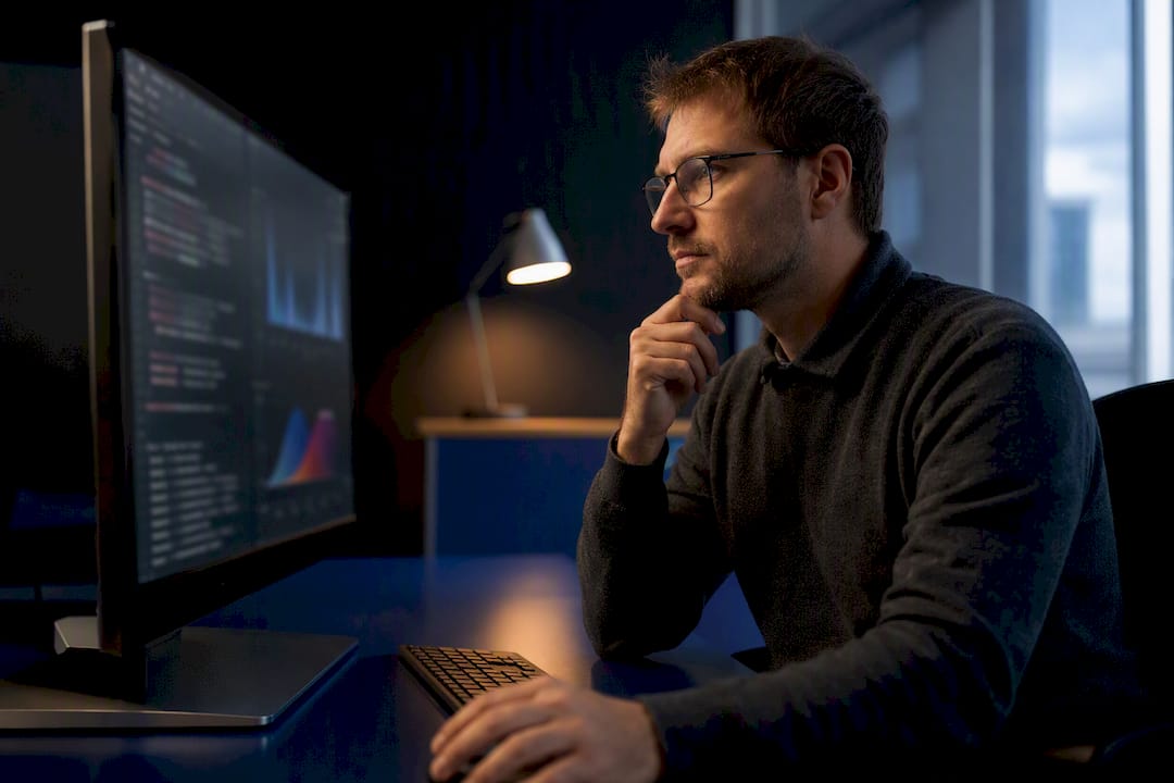 Researcher reviewing reproducible statistical plots