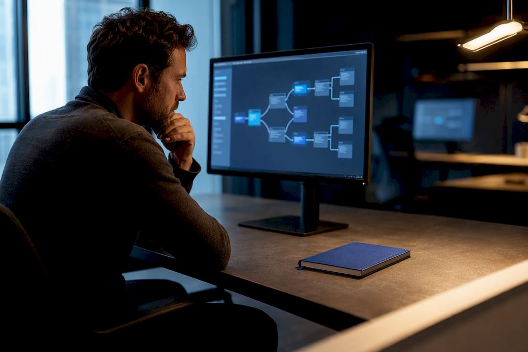 Researcher reviewing coordinated analytics workflow