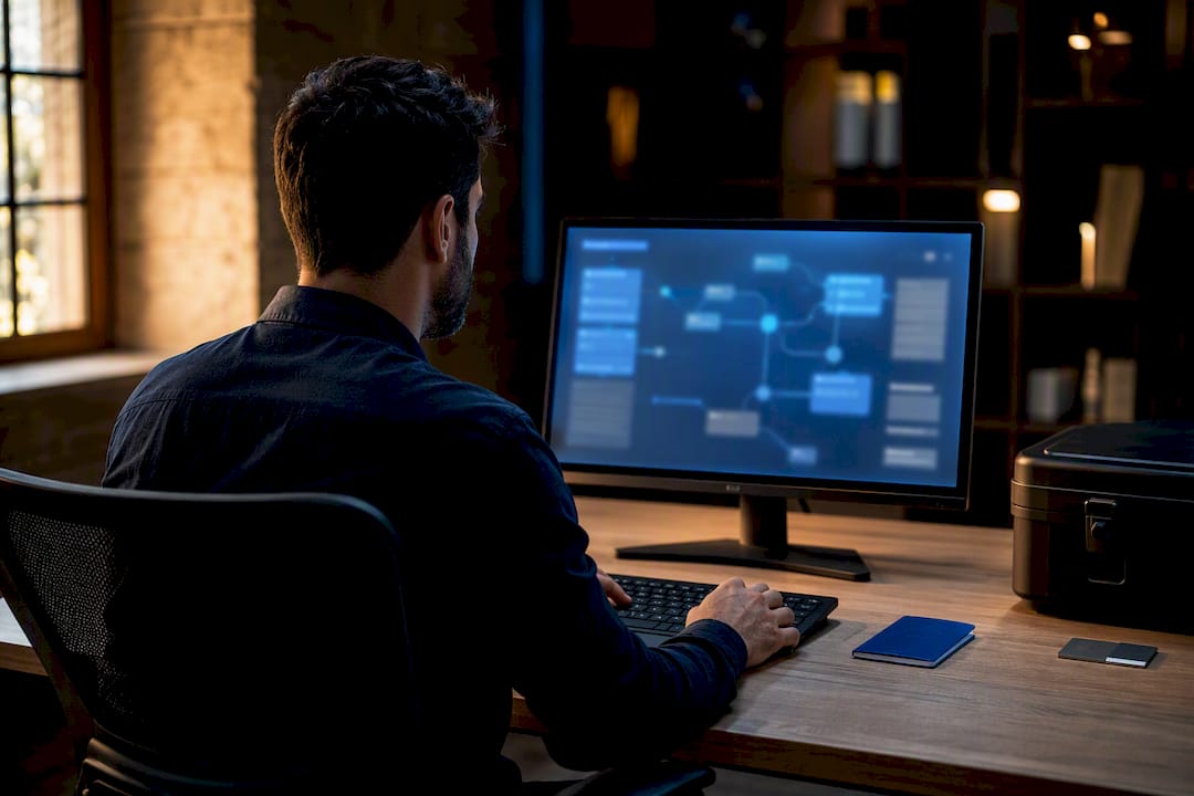 Researcher reviewing local data lineage workflow