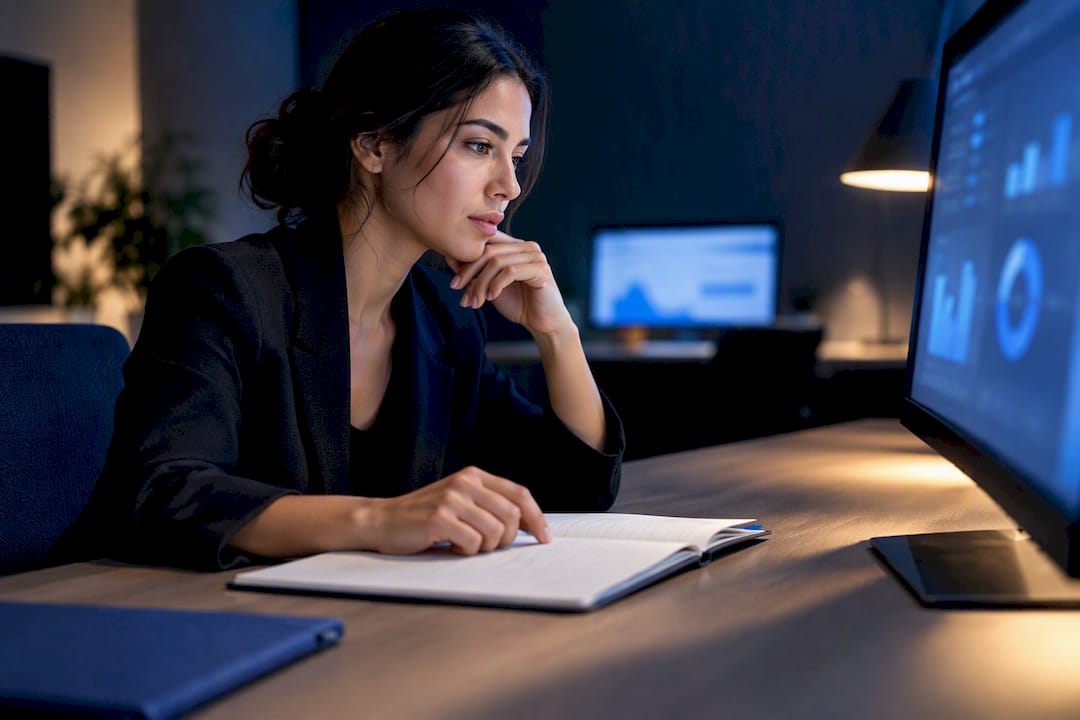 Analyst reviewing reproducible analytics artifacts