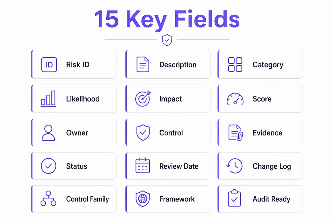 Infographic of 15 essential risk register fields