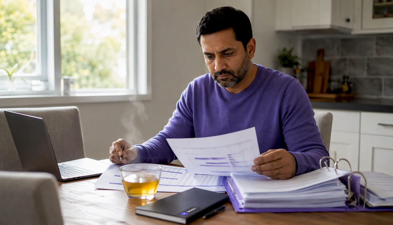 Man reviewing internal audit documents at desk
