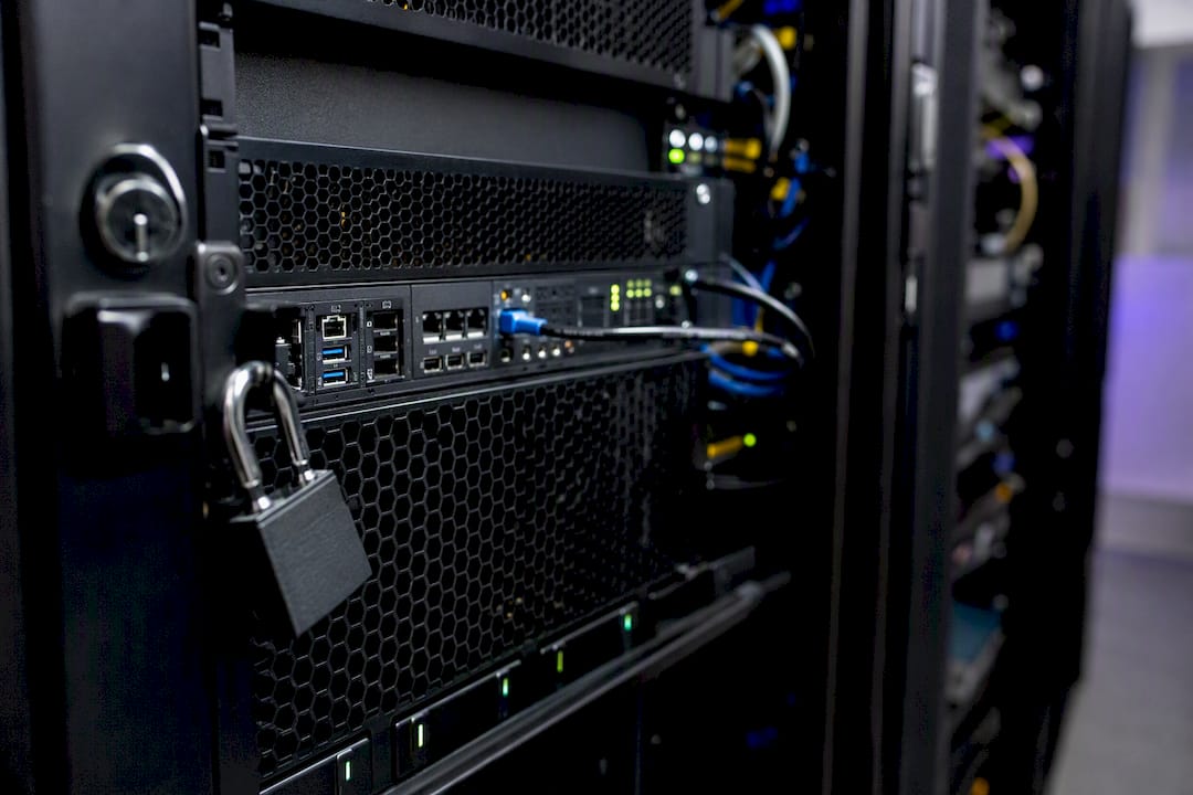 Close-up of internet-facing server rack hardware