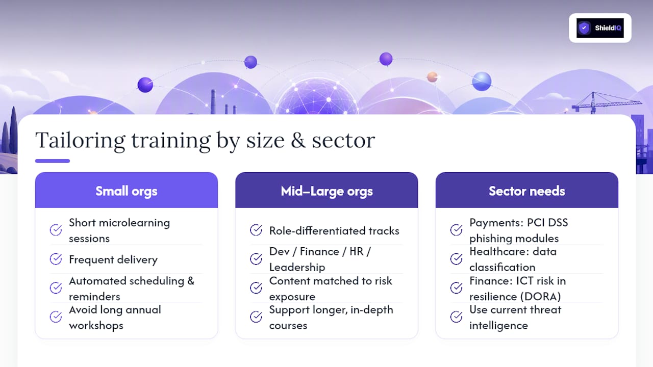 Best practices for tailoring training content to different industries or organisational sizes — overview diagram