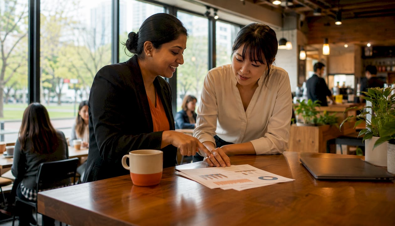 Managers discussing loyalty ROI in meeting room