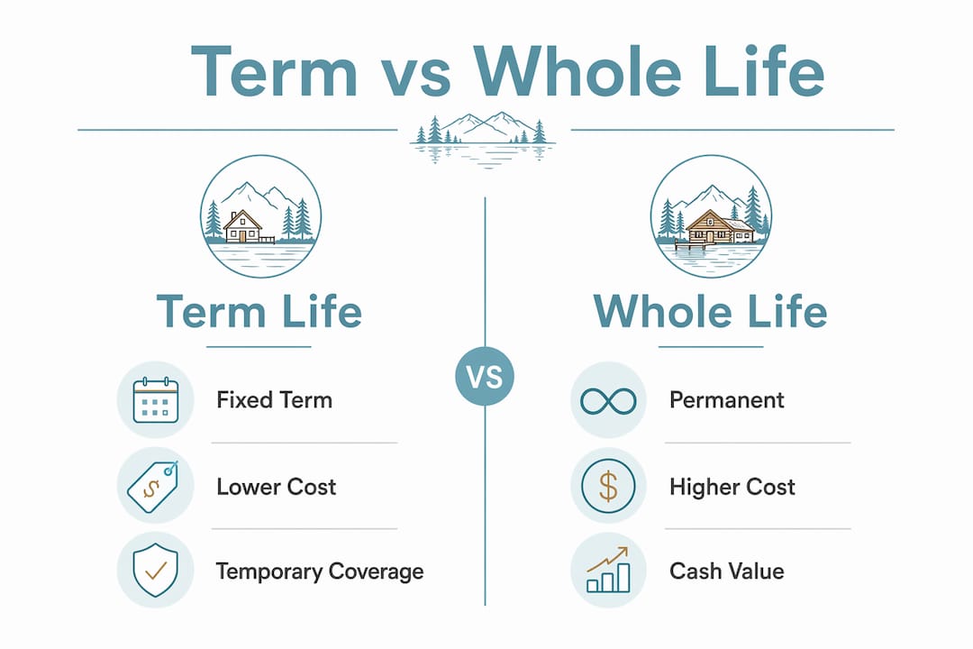 Infographic comparing term life and whole life insurance