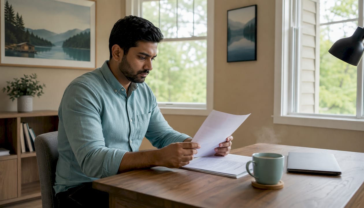 Man reviewing new home insurance documents