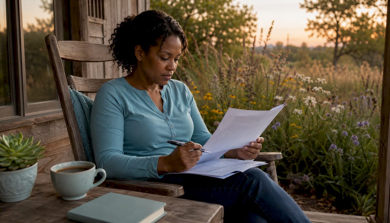 Woman reviewing collision insurance papers