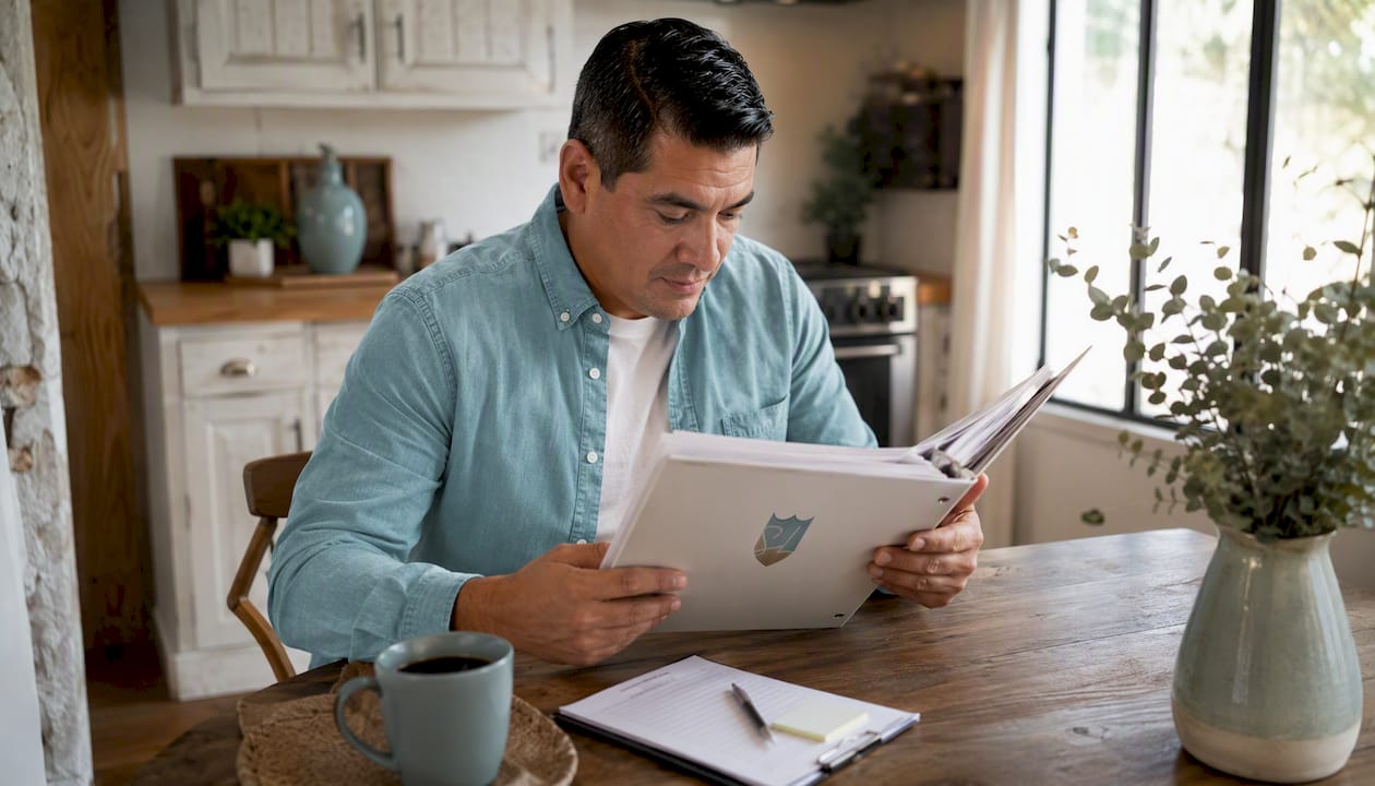 Homebuyer inspecting insurance binder carefully