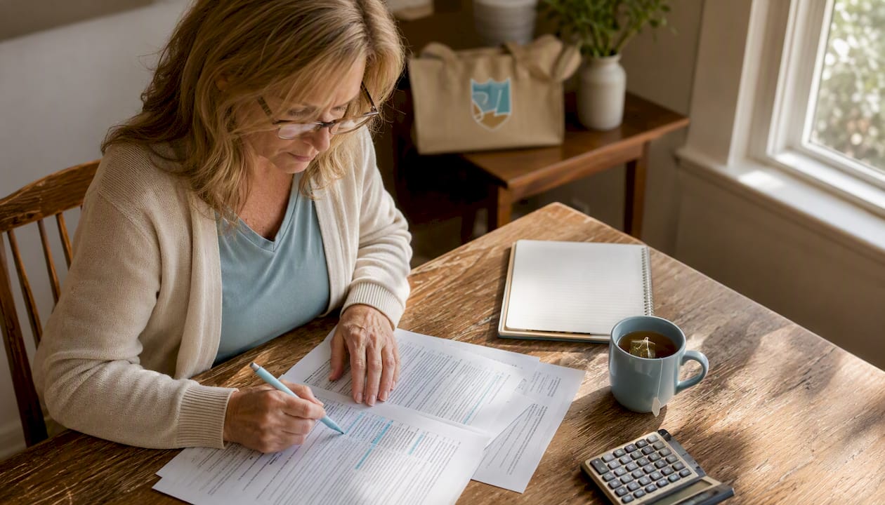 Homeowner reviewing insurance policies at table