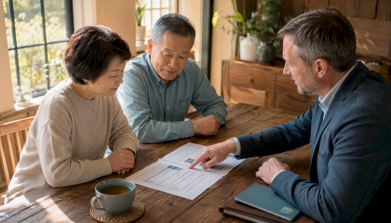 Insurance broker advising affluent homeowners