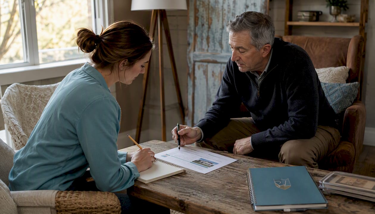Homeowners discussing insurance deductible options