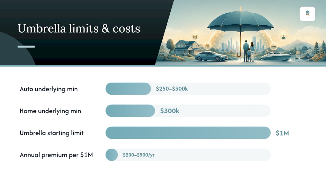 Diagram summarizing umbrella insurance key points
