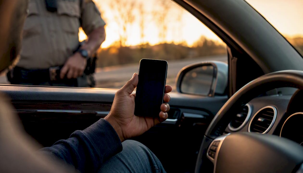 Smartphone with digital insurance proof inside car