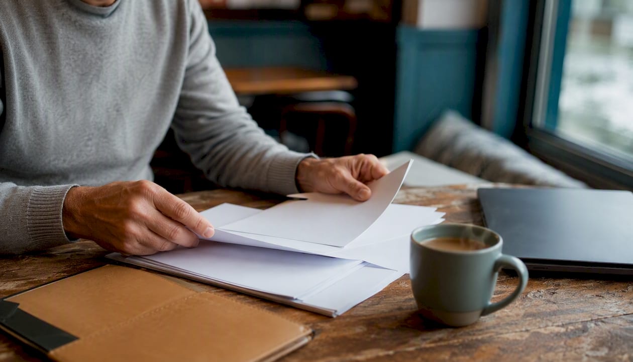 Hands with blank insurance papers on desk