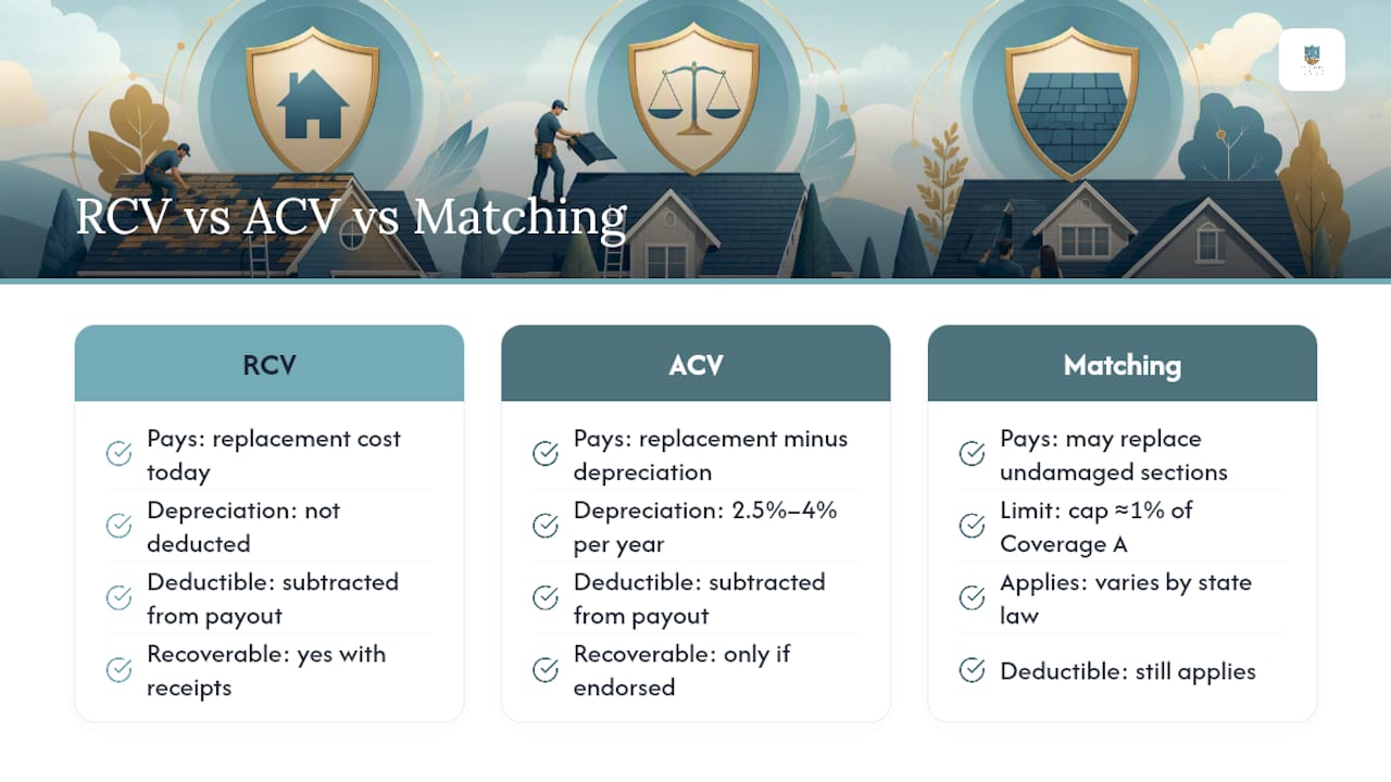 Diagram comparing roof insurance payout methods