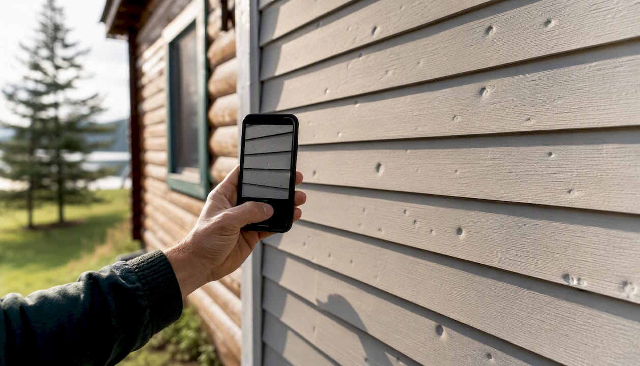 Phone photographing hail damage on siding