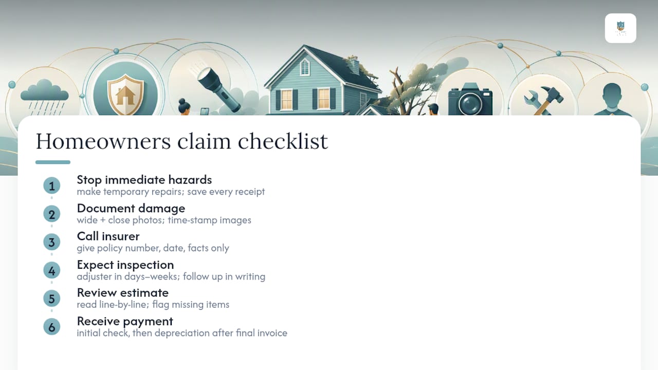 Step-by-step homeowners insurance claim process checklist