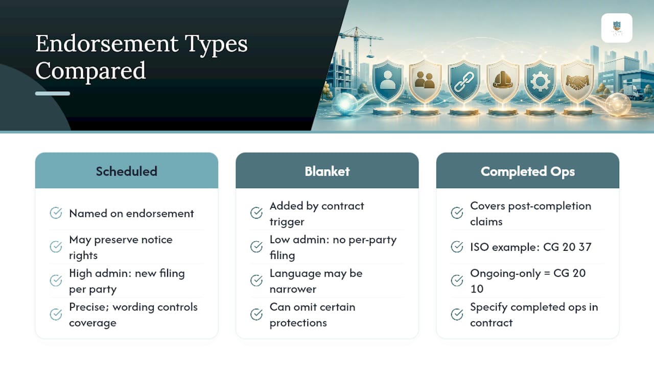 Comparison of additional insured endorsement types
