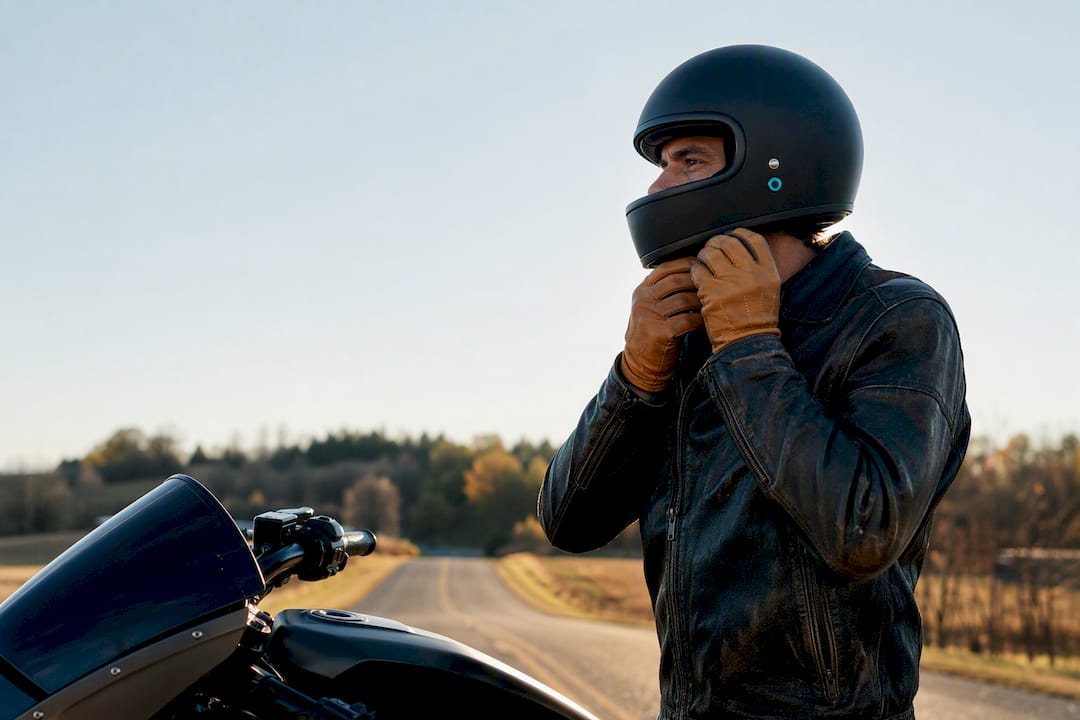 Rider preparing an unidentified motorcycle in Minnesota