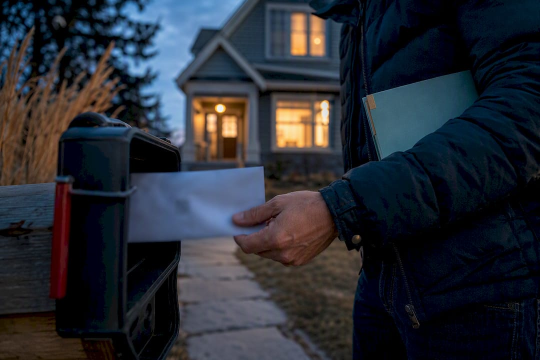Homeowner retrieving insurance notice from mailbox