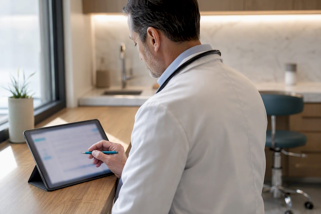 Physician updating a patient accident record