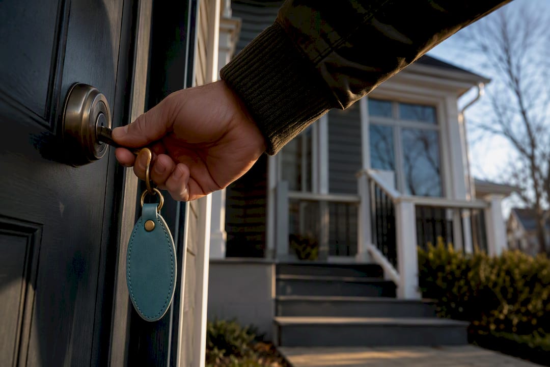 Homeowner unlocking newly purchased house